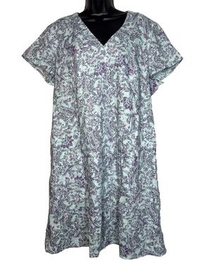 J Jill Love Linen Dress L Sea Glass Jacobean Paisley Shift 
blue knee length